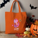 Personalised Neon Ghost Reusable Canvas Tote Bag with Name Halloween Gift for Family Friend