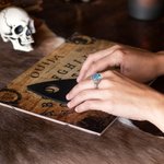 Personalized Gothic Skull Hand Birthstone Ring with Engraved Name Minimalist Jewelry Halloween Birthday Gift for Women