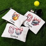 Personalised Football Tennis Disco Ball Name Makeup Bag with Wristlet Travel Accessories Gift for Women Sports Lover