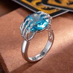 Personalized Gothic Skull Hand Birthstone Ring with Engraved Name Minimalist Jewelry Halloween Birthday Gift for Women