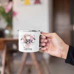 Tasse en émail rose personnalisée avec nom Cadeau d'Halloween pour les femmes aimant les têtes de mort