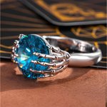 Personalized Gothic Skull Hand Birthstone Ring with Engraved Name Minimalist Jewelry Halloween Birthday Gift for Women