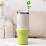 Gepersonaliseerde Multicolor beschermende siliconen bodem laars & Daisy rietjesdeksel met initiaal voor Stanley Tumbler accessoire verjaardagscadeau v