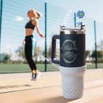 Gepersonaliseerde Multicolor beschermende siliconen bodem laars & Daisy rietjesdeksel met initiaal voor Stanley Tumbler accessoire verjaardagscadeau v