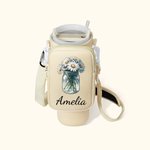 Personalized Vintage Birth Flower Water Bottle Carrier Bag with Strap Tumbler Accessories for 40oz Stanley Birthday Gift for Women