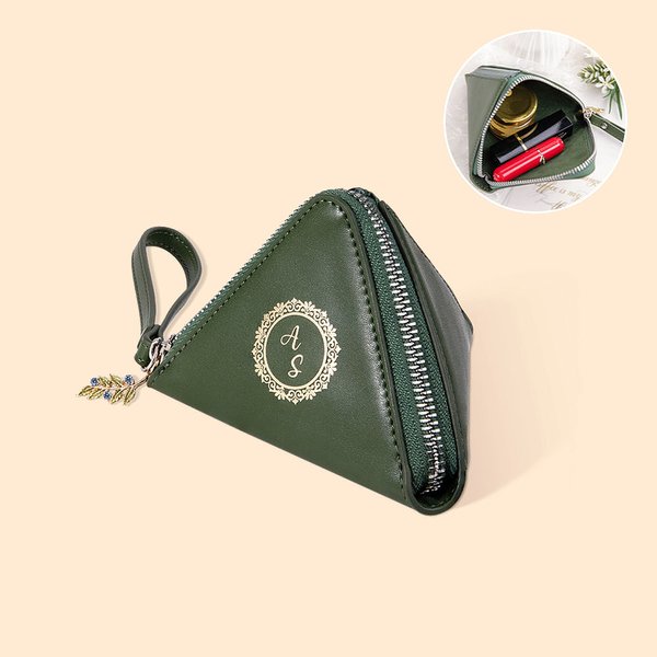 Personalised Portable Pyramid Name Jewellery Bag with Vine Leaf Design Zipper Wedding Birthday Gift for Women