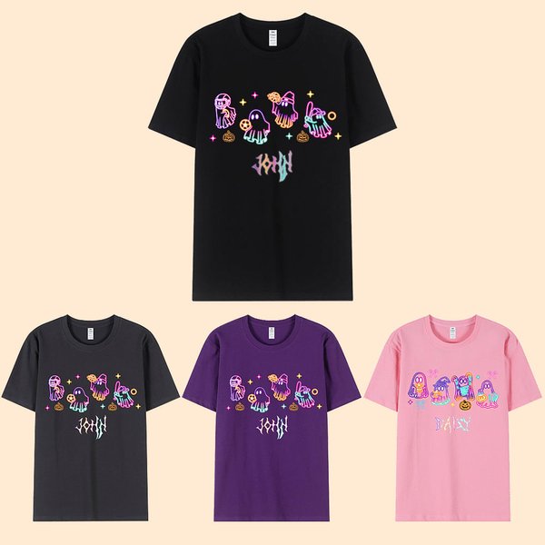 Personalizado lindo fantasma de neón calabaza 100% algodón niño camiseta con nombre multicolor disponible Holiday Party Halloween regalo para niños ni