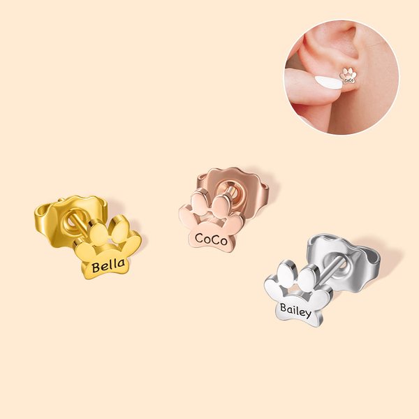 Orecchini unisex personalizzati con stampa a zampa e nome inciso Regalo di compleanno in memoria per gli amanti degli animali domestici