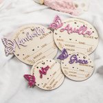 Personalized 3D Butterfly Wooden Birth Announcement Sign Photo Prop with Stats and Engraved Name Baby Shower Birthday Gift for Newborns