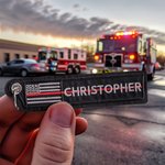 Personalized USA Flag Blue Red Green Line Keychain with Embroidered Name Birthday Christmas Gift for Police Firefighter Military