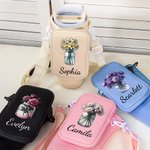 Personalized Vintage Birth Flower Water Bottle Carrier Bag with Strap Tumbler Accessories for 40oz Stanley Birthday Gift for Women