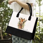 Spersonalizowana duża płócienna torba z imieniem i wstążką Floral Giraffe Urodziny Akcesoria Podróżne Prezent dla kobiet
