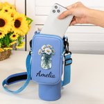 Personalized Vintage Birth Flower Water Bottle Carrier Bag with Strap Tumbler Accessories for 40oz Stanley Birthday Gift for Women