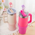 Gepersonaliseerde Multicolor beschermende siliconen bodem laars & Daisy rietjesdeksel met initiaal voor Stanley Tumbler accessoire verjaardagscadeau v