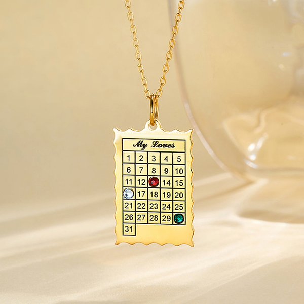 Personalised Special Date Calendar Pendant Necklace with Birthstone and Engraved Text Family Jewellery Birthday Anniversary Christmas Gift for Women