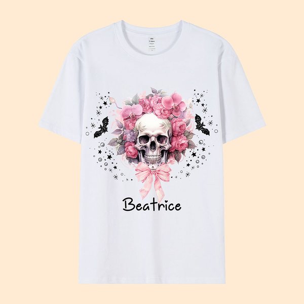 Personalizada Multicolor Rosa Floral Calavera Camiseta con Nombre Halloween Regalo para Mujer