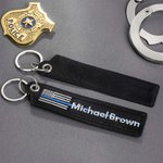 Personalized USA Flag Blue Red Green Line Keychain with Embroidered Name Birthday Christmas Gift for Police Firefighter Military