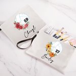 Personalized Birth Flower Volleyball Sports Theme Linen Wristlet Makeup Bag with Name and Number Birthday Gift for Women Volleyball Lovers