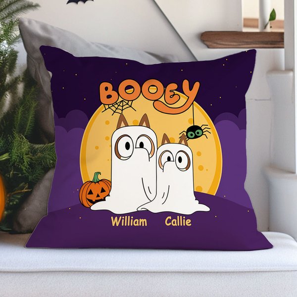 Spersonalizowana kreskówka Booey Ghost Dog Poszewka na poduszkę z imieniem Cute Festival Home Decor Halloween Prezent dla rodziny Chłopcy Dziewczyny