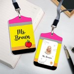 Personlig regnbågskrita penna lärare ID-bricka ID-hållare med namn avtagbar nyckelband Tillbaka till skolan uppskattning gåva till lärare