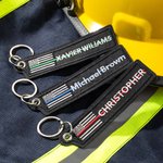 Personalized USA Flag Blue Red Green Line Keychain with Embroidered Name Birthday Christmas Gift for Police Firefighter Military
