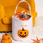 Sac à Bonbons en Toile Personnalisé avec Nom à Motif Citrouille Chapeau Boucle de Sorcière Boucle Cadeau Halloween pour Enfant