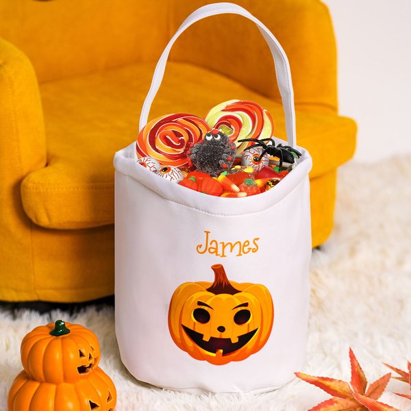 Sac à Bonbons en Toile Personnalisé avec Nom à Motif Citrouille Chapeau Boucle de Sorcière Boucle Cadeau Halloween pour Enfant