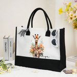 Spersonalizowana duża płócienna torba z imieniem i wstążką Floral Giraffe Urodziny Akcesoria Podróżne Prezent dla kobiet