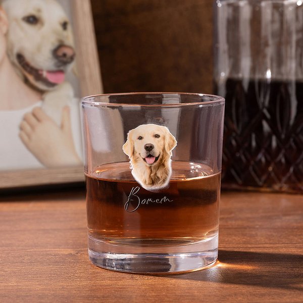 Verre à whisky 295 ml personnalisé avec 1 à 4 photos et noms de l’animal - Cadeau d'anniversaire et de Noël pour amateur d’animaux