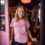 Maglietta personalizzata per bambini in 100% cotone con nome, disponibile in multicolore, regalo di Halloween per bambini e bambine.