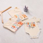 Personalized Colourful Retro Cousin Crew 100% Cotton Baby Bodysuit Matching Kid Youth Adult T-shirt with Name Birthday Vacation Gift for Family