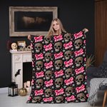 Personalized Gothic 3D Skulls Pink Coquette Bow Soft Throw Blanket with Name Home Decor Birthday Halloween Gift for Gothic Enthusiast
