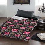 Personalized Gothic 3D Skulls Pink Coquette Bow Soft Throw Blanket with Name Home Decor Birthday Halloween Gift for Gothic Enthusiast