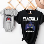 Personalized Spooky Pumpkin Witch Gamepad Design Family Matching Baby Bodysuit T-Shirt Sweatshirt with Name Halloween Gift for Game Lovers