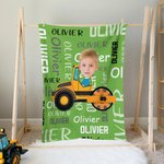 Personalized Multicolor Work Vehicles Construction Trucks Soft Throw Blanket with Name  Home Decor Birthday Christmas Gift for Boys