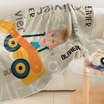 Personalized Multicolor Work Vehicles Construction Trucks Soft Throw Blanket with Name  Home Decor Birthday Christmas Gift for Boys