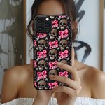 Personalizzato gotico 3D Teschi rosa Coquette Bow TPU Custodia per iPhone con nome Compleanno regalo di Halloween per gli appassionati di gotico