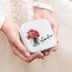 Personalised Portable Birth Flower Bouquet Jewellery Box with Name Birthday Bachelorette Gift for Women