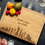 Tabla de cortar de madera de bambú personalizada y grabada con texto Regalo de inauguración de la casa para la familia