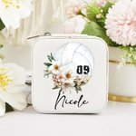Personalised Birth Flower Volleyball Leather Jewellery Box with Name and Number Birthday Team Gift for Women Volleyball Lovers Coach