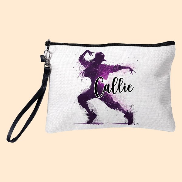 Gepersonaliseerd aquarel ballerina straatdanseres make-up tasje met naam en polsbandje reis accessoire verjaardagscadeau voor danseres vrouwen
