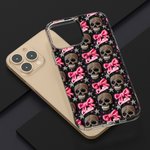 Personalizzato gotico 3D Teschi rosa Coquette Bow TPU Custodia per iPhone con nome Compleanno regalo di Halloween per gli appassionati di gotico