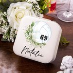 Personalised Birth Flower Volleyball Leather Jewellery Box with Name and Number Birthday Team Gift for Women Volleyball Lovers Coach