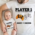 Personalized Spooky Pumpkin Witch Gamepad Design Family Matching Baby Bodysuit T-Shirt Sweatshirt with Name Halloween Gift for Game Lovers