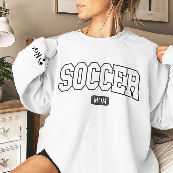 Personalized Multicolour Soccer Mom Dad Crewneck Sweatshirt Hoodie with 1 - 6 Kid Names Birthday Sports Event Cheer Accessories Gift for Family