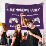Personlig Spooky Pumpkin Vampire Zombie Skeleton Gamepad Tapestry med namn Väggdekor Halloween Present till familjen Videospelälskare