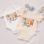 Personalized Colourful Retro Cousin Crew 100% Cotton Baby Bodysuit Matching Kid Youth Adult T-shirt with Name Birthday Vacation Gift for Family