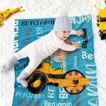 Personalized Multicolor Work Vehicles Construction Trucks Soft Throw Blanket with Name  Home Decor Birthday Christmas Gift for Boys