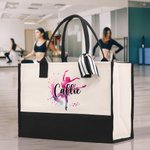 Personalized Watercolor Ballerina Street Dancer Large Canvas Tote Bag with Name Daily Training Essentials Birthday Gift for Dancer Women