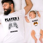 Personalized Spooky Pumpkin Witch Gamepad Design Family Matching Baby Bodysuit T-Shirt Sweatshirt with Name Halloween Gift for Game Lovers